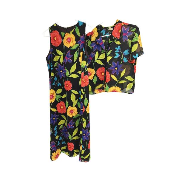Positive Attitude Womens Multicolor Floral 2 Piece Dress with Blazer Size 14P - Picture 1 of 10